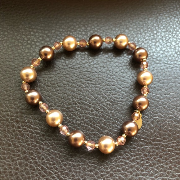Vintage Roman multi tone faux pearl sparkle bead stretch bracelet - Picture 3 of 5
